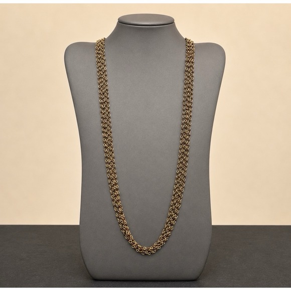 Unbranded Jewelry - Vintage Multi Strand Gold Tone Chain Necklace Amber Glass Seed Beads Statement